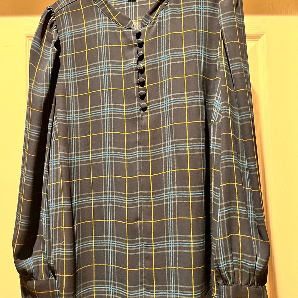Plaid Button-Up Blouse
